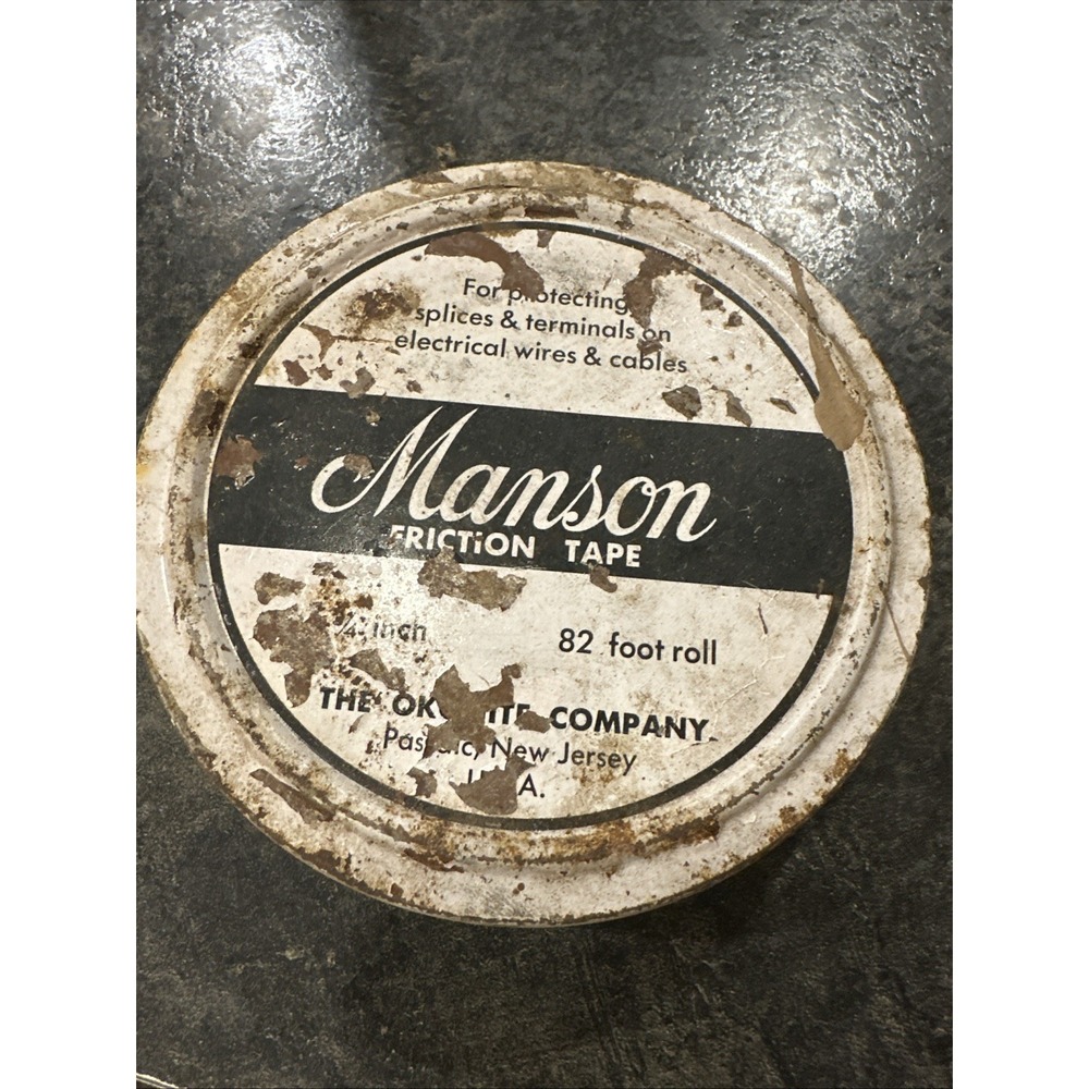 Manson Tape Round Tin With Tape Made‎ in N.J. USA Container Okonite Corp Vintage